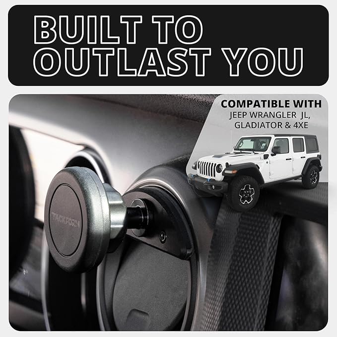 Tackform Link Vent Mount Universal Magnetic Phone Holder Compatible with 2018-2023 Jeep Wrangler JL, 4XE, and Gladiator JT | Billet Aluminum Base, No-Slip, Short Reach | NOT Compatible with MagSafe