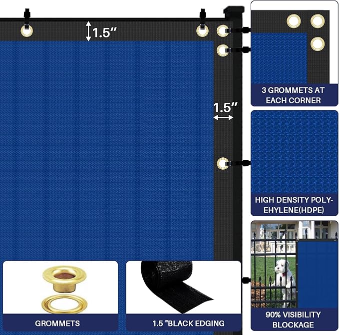 Windscreen4less Privacy Fence Screen Heavy Duty Windscreen Fencing Mesh Fabric Shade Net Cover with Brass Grommtes for Outdoor Wall Garden Yard Pool Deck, 8'x219' Blue