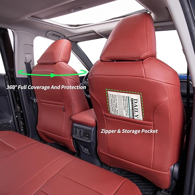 coverdream Rav4 Seat Covers Custom Fit for Toyota Rav4 2013-2018 XLE/Platinum/Limited/SE SUV,Fully Covered,Waterproof Leather Car Seat Protector(Full Set,Wine Red)