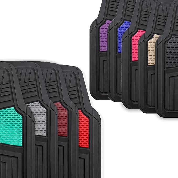 FH Group Automotive Floor Mats Tall Channel Blue Universal Fit Full Set Climaproof™ for Most Sedan, SUV and Trucks, Trimmable Rubber Combo Small Car Seat Cover Design Heavy-Duty Floor Mats for Car