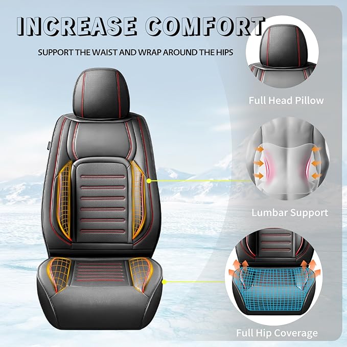 Fit HRV Premium Leather Car Seat Covers Compatible with Honda HRV 2016-2025 2026, Breathable, Wear Resistant, Airbag Compatible, All-Weather Protection & Full Coverage, Full Set Red Line Black