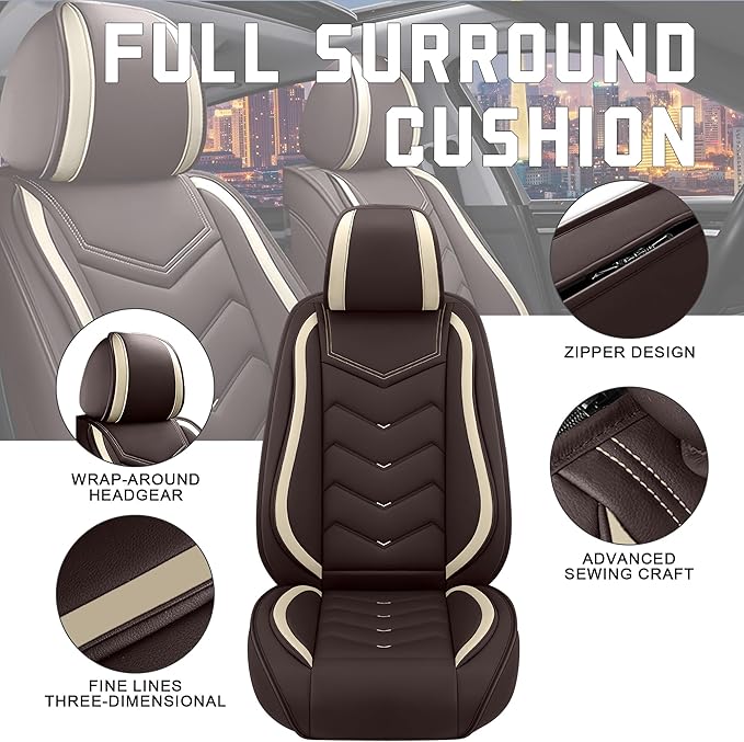 CTDS Car Seat Covers for Chevy Equinox 2005-2026, Stylish Sport Seat Cover, Premium Nappa Leather Car Seat Cover. Automobile Seat Covers Sets.(Standard 5 Seats/Coffee Color)