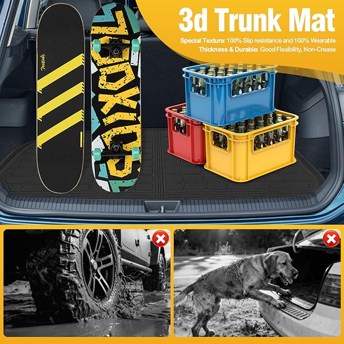 Trunk Liner Cargo Liners for Ford Taurus 2010-2019 Rear Trunk Floor Mats 3D Boot Tray All-Weather TPE Black