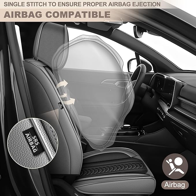 TTX LIGHTING for Dodge Charger 2006-2026 Seat Covers: Waterproof Leather Seat Protector with Airbag Compatible (2 Front Seats,Black&Gray)