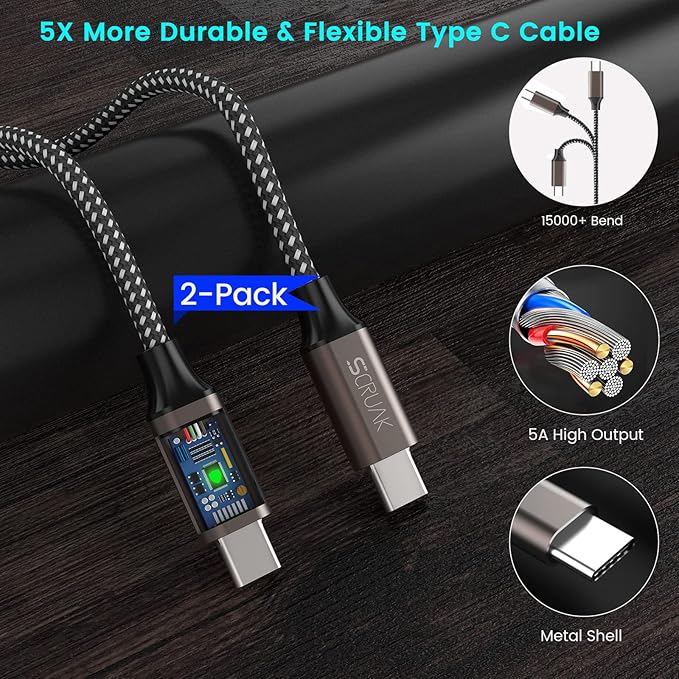 S24 S25 Ultra Charger Type C, SCRUAK 45W PPS Super Fast USB-C Wall/Car Charger for Samsung Galaxy S25 Ultra/S25+/S25/S24 Ultra/S24+/S23/S22/S20/Note 20/Note 10+(with 2X 6.6FT 5A Type C Cable)