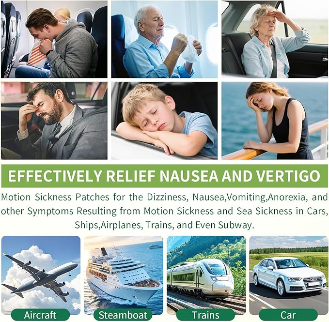 Motion Sickness Patches Non-Drowsy Formula Prevents Car, Airsick, Altitude Sickness, Sea & Motion Rides Travel Essentials for Adults & Kids Long-Lasting up to 72 Hours (48Pcs)