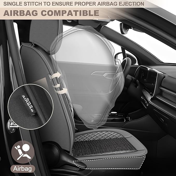 TTX LIGHTING for Honda Civic 2003-2026 Car Seat Covers, Breathable Ice Silk & Leather Seat Protector, Cool & Anti-Sweat for Long Driving, Airbag Compatible, 5 Seats Full Set (Black&Gray)
