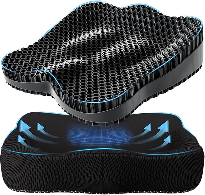 Thicker Seat Cushion for Office Chair, Big Gel Seat Cushion for Long Sitting, Support for Sciatica & Back Pain Relief, Breathable Chair Seat Pads Egg Wheelchair Cushion for Home Car Kayak Stadium