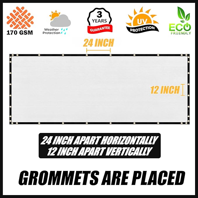 Royal Shade Custom Size 6' x 104' White Fence Privacy Screen Windscreen Cover Netting Mesh Fabric Cloth - Cable Zip Ties Included (We Make Custom Size)
