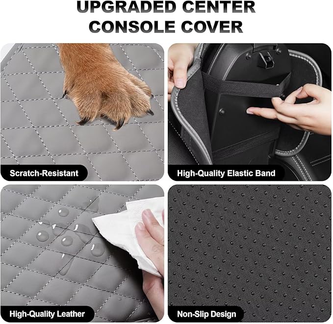 Upgraded Car Center Console Cover Fit for Land Cruiser Faux Leather Car Armrest Cover Cushion with 2 Storage Bags,Car Armrest Storage Box Interior Accessories(Grey&Whiteline)