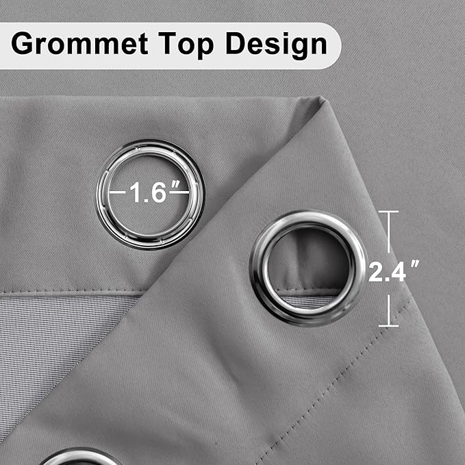 XWZO 100% Blackout Curtain Panels - Thermal Insulated Black Liner Curtains, Noise Reducing and Heat Blocking Drapes for Hall and Studio Windows with Tiebacks, Grey, W42 x L63, Set of 2