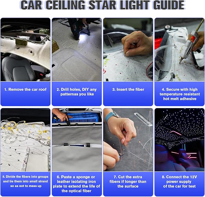 16W Twinkle Starlight Headliner Kit, 300pcs of (0.03+0.04+0.06in)*9.8ft Fiber Optic Strands Bluetooth APP/Remote/Music Control, RGBW Star Ceiling Light Kit+Adapter+Car Use Plug for Car