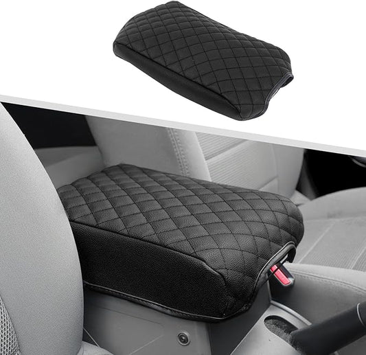 Jimen for JK Armrest Cover, Car Middle Console Cover Pad Arm Rest Cushion Compatible with Jeep Wrangler JK & Unlimited 2007-2010, PU Leather (Black)