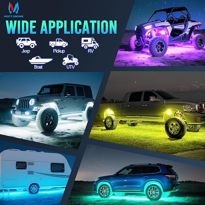 MICTUNING C1 16 Pods RGBW LED Rock Lights - Multicolor Underglow Neon Light Kit with Bluetooth Controller, APP Control