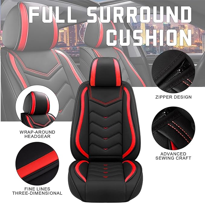CTDS Car Seat Covers for Jeep Grand Cherokee L 2021-2026, Stylish Sport Seat Cover, Premium Nappa Leather Car Seat Cover. Automobile Seat Covers Sets.(Standard 5 Seats/Black Red)
