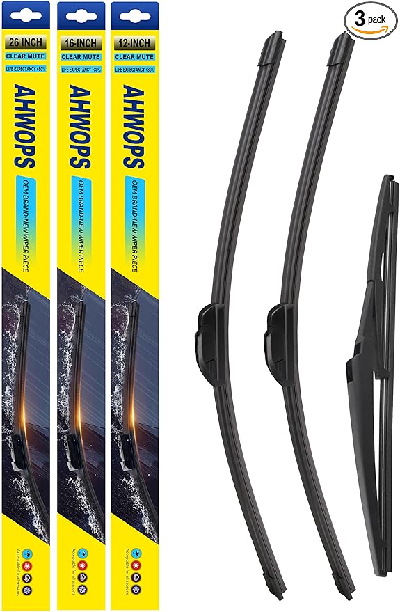 3 Wiper Front and Rear Wiper Blades for 2019-2023 Toyota Rav4, 2006-2015 Mazda 5, OE Original Style (26″/16″ Front/12″ Rear) For My Car