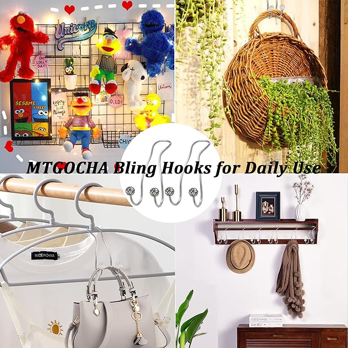 MTGOCHA Bling Purse Hook for Car Headrest, Upgraded Cute Car Seat Hooks for Bag Handbag, Durable Stainless Auto Purse Hanger Holder 2 Pack, Grey