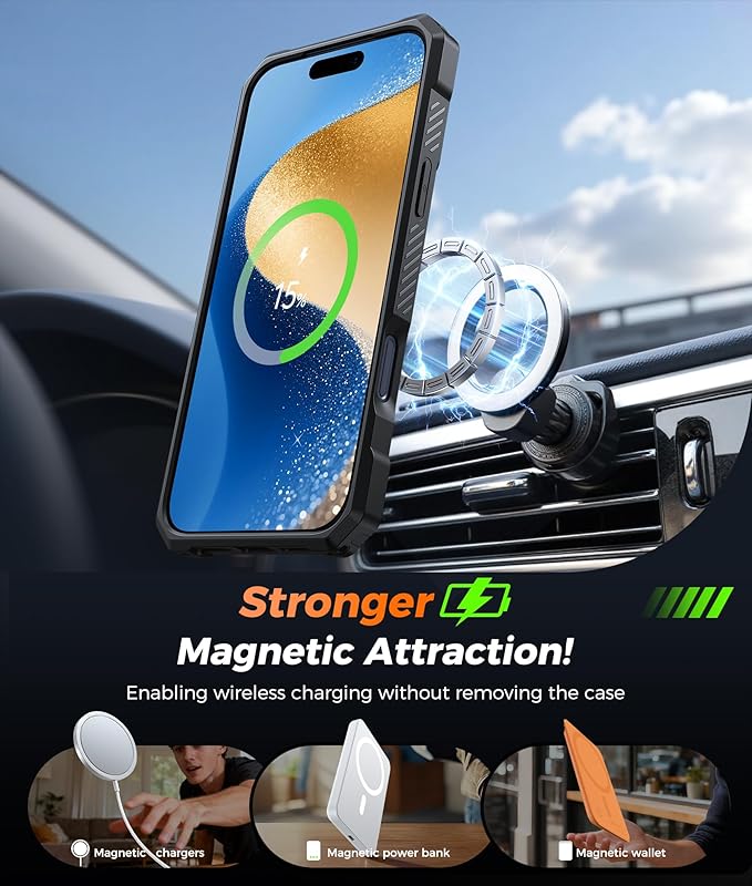 FNTCASE for iPhone 17 Pro Case: [360 Spin Magnetic Ring Kickstand] [Compatible for MagSafe] [Screen Protector] Heavy Duty Military Grade Protection Protective Phone Case with Stand Green