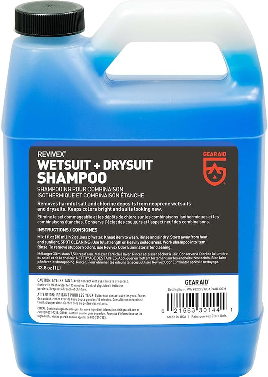 GEAR AID Wetsuit, Drysuit Cleaner and Conditioner – Wash Away Salt, Chlorine, and Residue with Concentrated Shampoo, Keeps Gear Fresh, Durable, and Ready for Use, 1 Liter (33.8 fl oz)