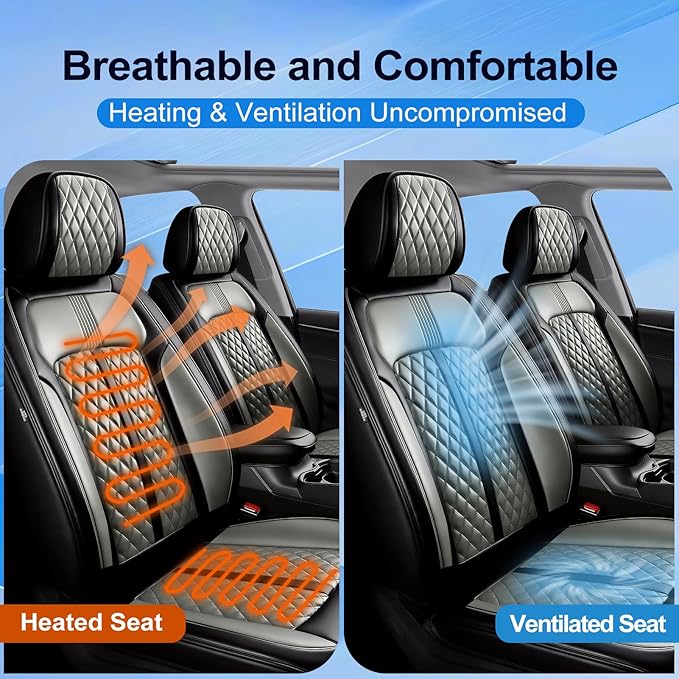 Fit CX-3 Car Seat Covers for Mazda CX3 2016-2024, Full Coverage Leather, Airbag Compatible & Scratch-Resistant, Waterproof All Weather Seat Protector, Full Set, Black+Gray