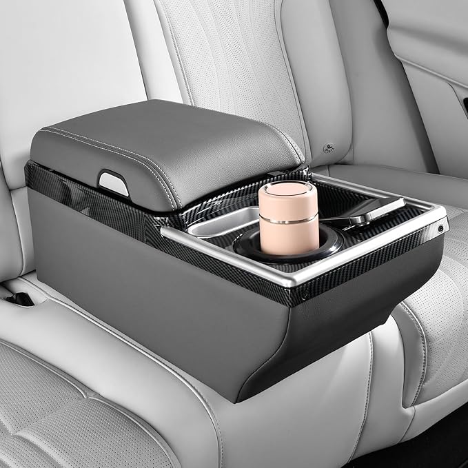 Coverado Center Console, Universal Bench Seat Center Console, Truck Back Seat Car Organizer with Cup Holder, Rear Central Car Armrest Box with Storage, Gray
