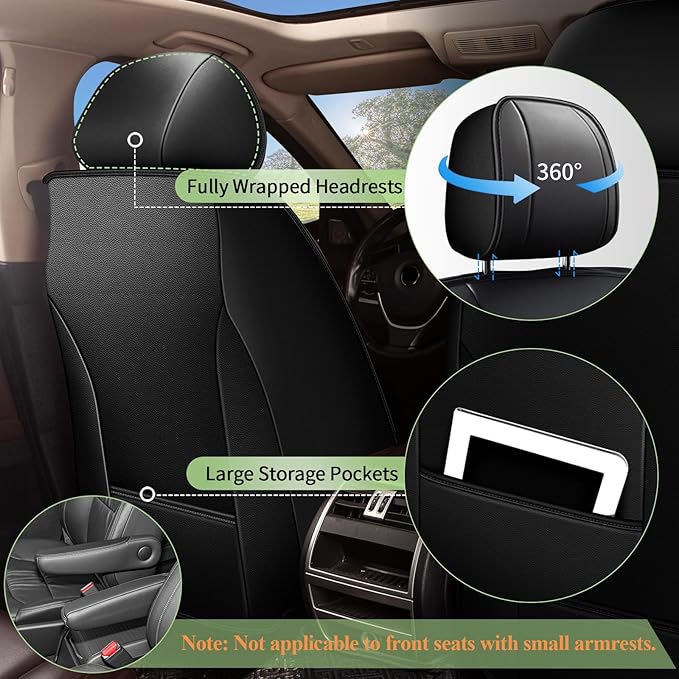 Car Seat Covers Full Set for Honda Pilot 2005-2016: Breathable Cool Ice Silk Leather Seat Covers (Black)