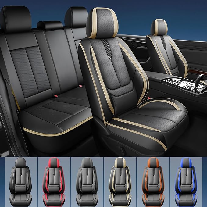 Fit Corolla Car Seat Covers for Toyota Corolla 2000-2024 2025 2026 -Upgraded Premium Waterproof & Breathable Leather,Airbag Compatible,All-Weather Seat Cushion Protector,2 Front/Black-Beige