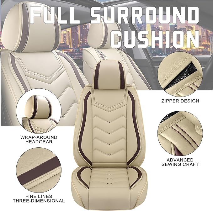 CTDS Car Seat Covers for Ford F-150 2000-2026, Stylish Sport Seat Cover, Premium Nappa Leather Car Seat Cover. Automobile Seat Covers Sets.(Standard 2 Seats/Beige)