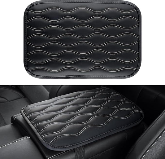 Amiss Auto Center Console Pad, Universal Waterproof Armrest Seat Box Cover, Car Interior Accessories, Leather Auto Armrest Cover Protector for Most Vehicle, SUV, Truck (White Line)