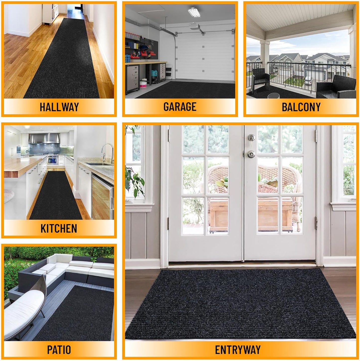 Ottomanson 3'11" x 15' Hallway Runner with Scraper Pile - Extra Durable Non-Slip Rug Mat for Indoor & Outdoor Use - Ideal for Kitchen, Entryway & Garage - High-Traffic Carpet, Black
