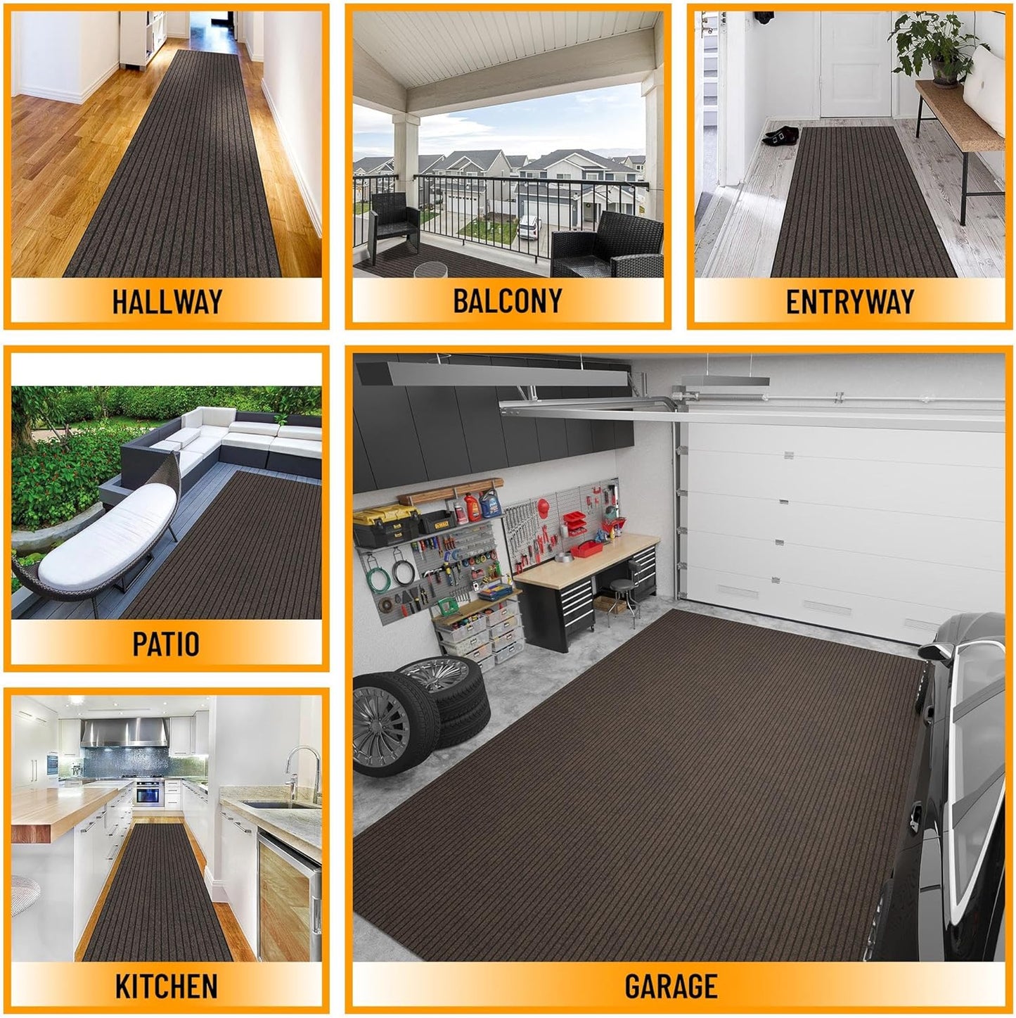 Ottomanson 2'7" x 29' Hallway Runner with Scraper Pile - Extra Durable Non-Slip Rug Mat for Indoor & Outdoor Use - Ideal for Kitchen, Entryway & Garage - High-Traffic Carpet, Brown