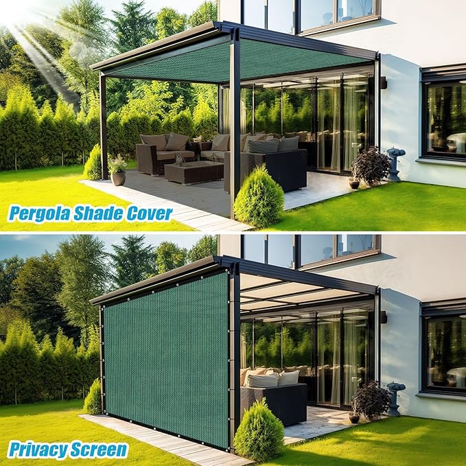 Amagenix 90% Sun Shade Cloth with Grommets, 8' x 16' Pergola Replacement Shade Cover Canopy Privacy Screen for Outdoor Patio Garden, Green (We Customized)