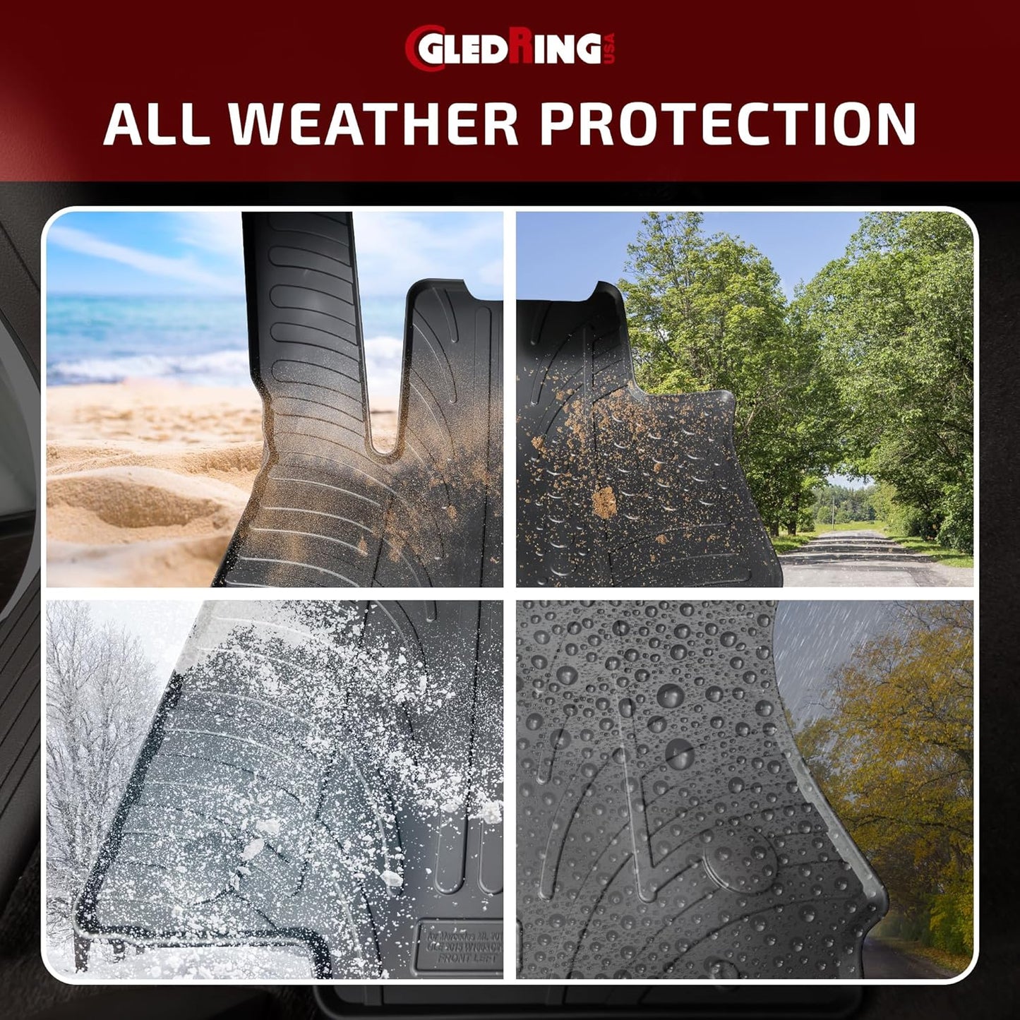 Gledring USA Custom Fit All-Weather Rubber Floor mats Compatible with Mercedes Benz S-Class W221 2007-2013, No Trimming Required, Tailored Custom Fit, Protects from Rain, Mud and Snow.
