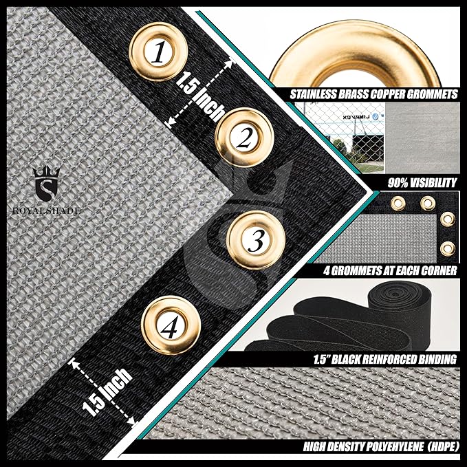 Royal Shade Custom Size 5' x 196' Grey Fence Privacy Screen Windscreen Cover Netting Mesh Fabric Cloth - Cable Zip Ties Included (We Make Custom Size)