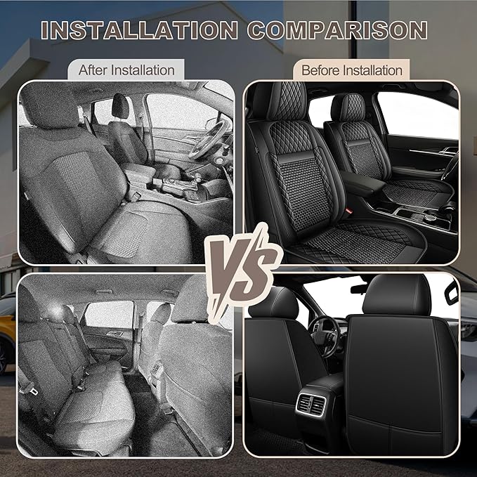 TTX LIGHTING for Mazda CX-5 2013-2026 Car Seat Covers, Breathable Ice Silk & Leather Seat Protector, Cool & Anti-Sweat for Long Driving, Airbag Compatible, 2 Front Seats (Black)