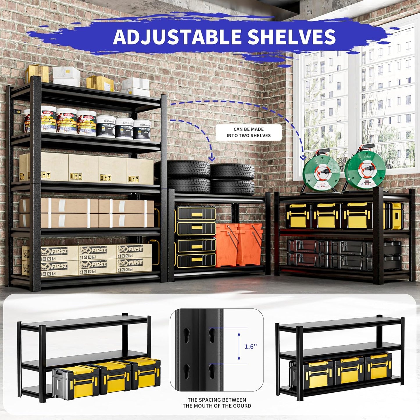 Garage Shelving,87"X48"X24"Inches,Heavy Duty Sturdy Steel Thickened Metal Shelves for Storage,Garage Storage Shelves,Black Shelving Unit Shelf Rack Industrial Shelving Shelf for Basement Metro