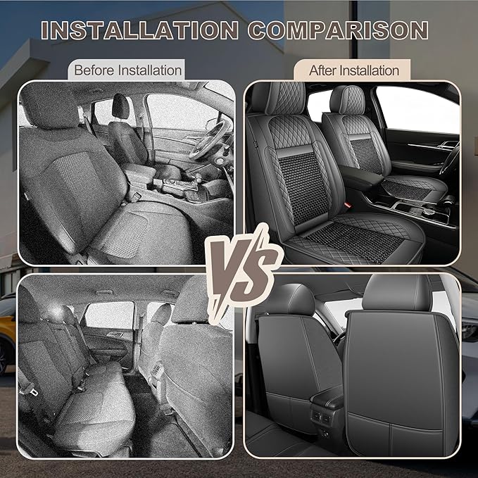 TTX LIGHTING for Nissan Rogue Sport 2017-2022 Car Seat Covers, Breathable Ice Silk & Leather Seat Protector, Cool & Anti-Sweat for Long Driving, Airbag Compatible, 2 Front Seats (Black&Gray)