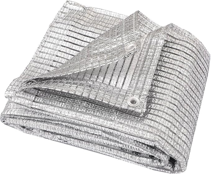65% Aluminum Foil Shade Cloth with Grommets,10ft x 12ft, Mesh Sun Block Fabric Cover, Canopy, Privacy Screen for Outdoor Patio, Garden, Backyard, Silver