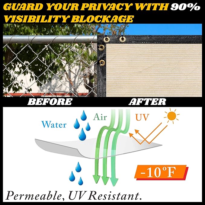 Royal Shade Custom Size 5' x 152' Beige Fence Privacy Screen Windscreen Cover Netting Mesh Fabric Cloth - Cable Zip Ties Included (We Make Custom Size)