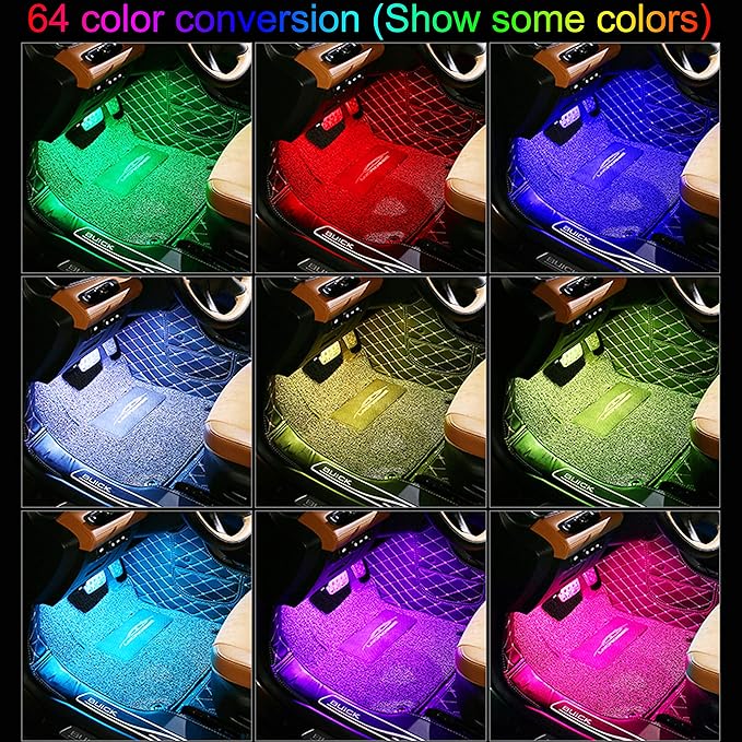 Car Ambient Lighting Kit 64 Colors Multicoloured Music Footwell Lighting APP Control Car DIY Decorative Atmosphere Lighting DC 12V 1W