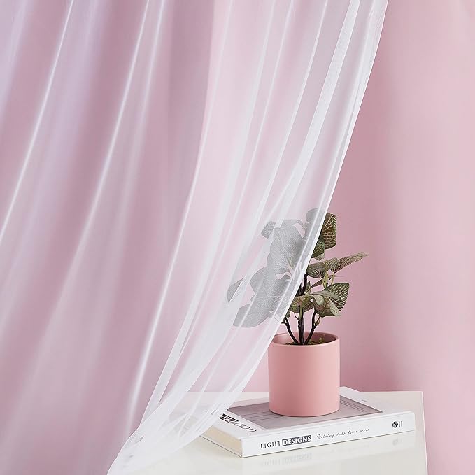 Bujasso Pink Blackout Curtains with Sheer Overlay Mix and Match Double Layer 80% Room Darkening Window Treatment Set for Girls Bedroom Living Room Pink Drapes with Tiebacks Grommet Top 54" Wx95 Lx2