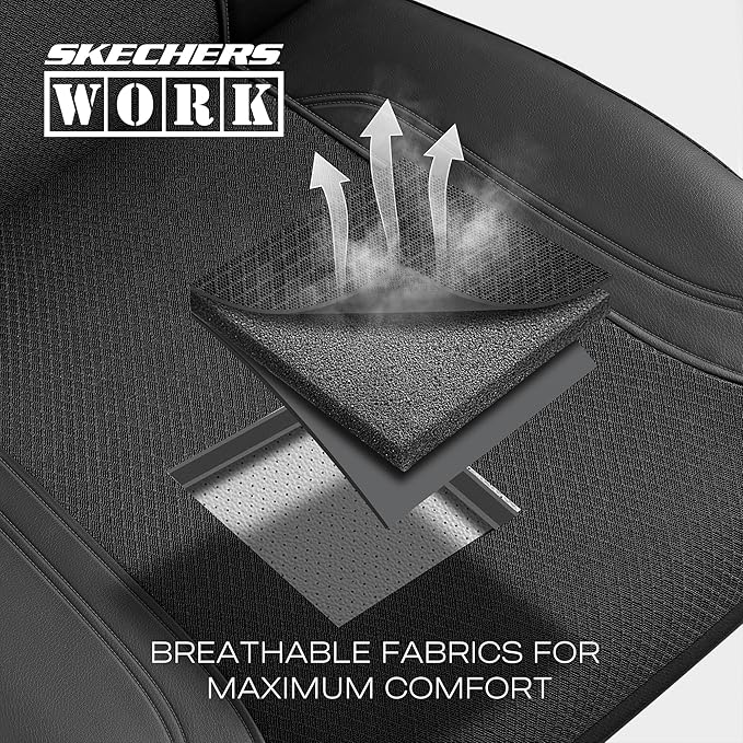 Skechers Car Seat Covers, Work Leather Seat Covers 5-Times Stronger Built-in Webbing, Oxford Fabric Front Seat Cover, Airbag Compatible, Automotive Comfort for Cars, Trucks, SUVs,Black