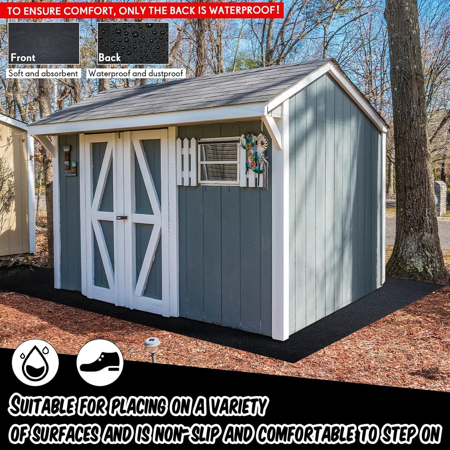 Haull Outdoor Storage Shed Floor Moat Waterproof Outdoor Carport Mat Thickened Soft Patio Furniture Pad Washable with Non Slip Backing, Storage Shed Not Included(5 x 3 ft)