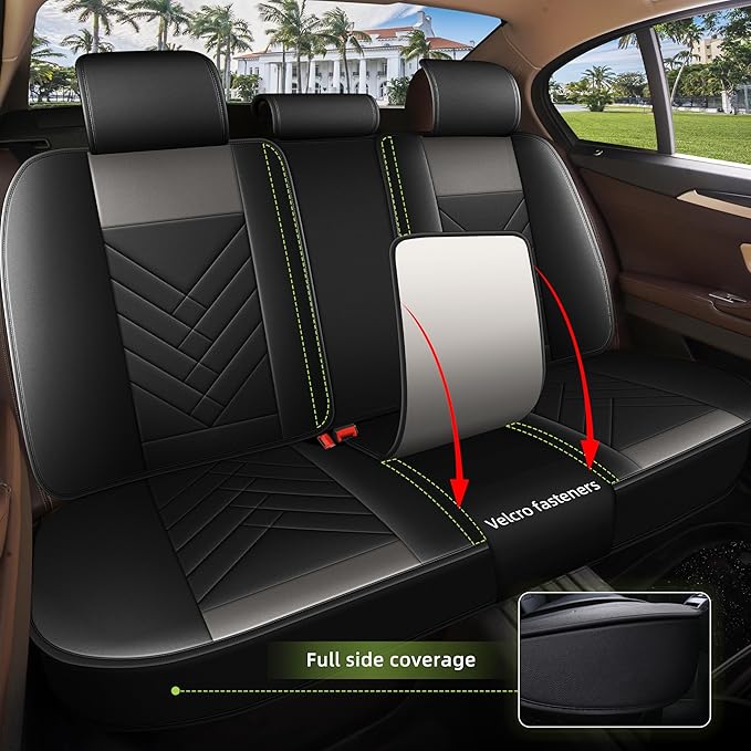 AOMSAZTO Car Seat Covers Full Set Fit for Nissan Maxima 2011-2023 Waterproof Faux Leather Car Seat Cushions Automotive 5 Seat Covers Set（Black&Grey）