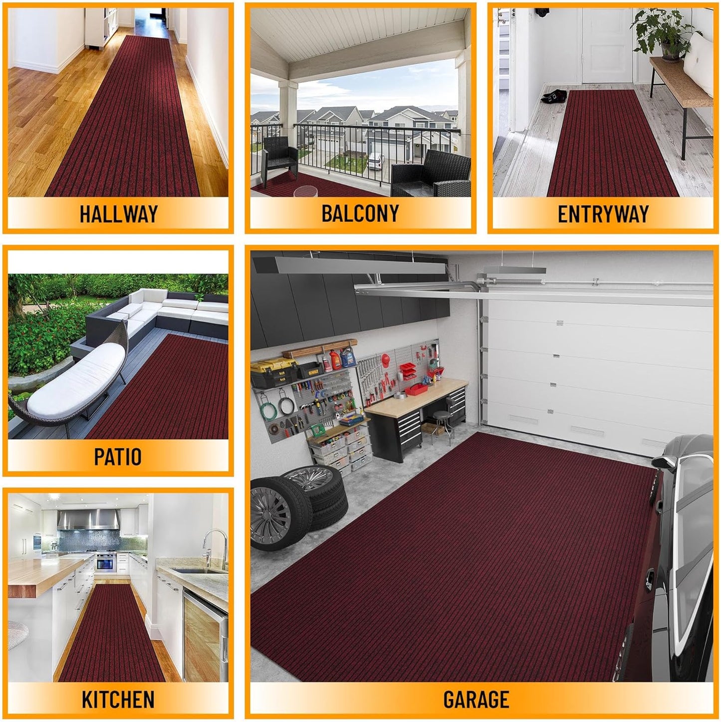 Ottomanson 2'7" x 10' Hallway Runner with Scraper Pile Extra Durable Non-Slip Rug Mat for Indoor & Outdoor Use - Ideal for Kitchen, Entryway, Patio & Garage - High-Traffic Carpet, Red