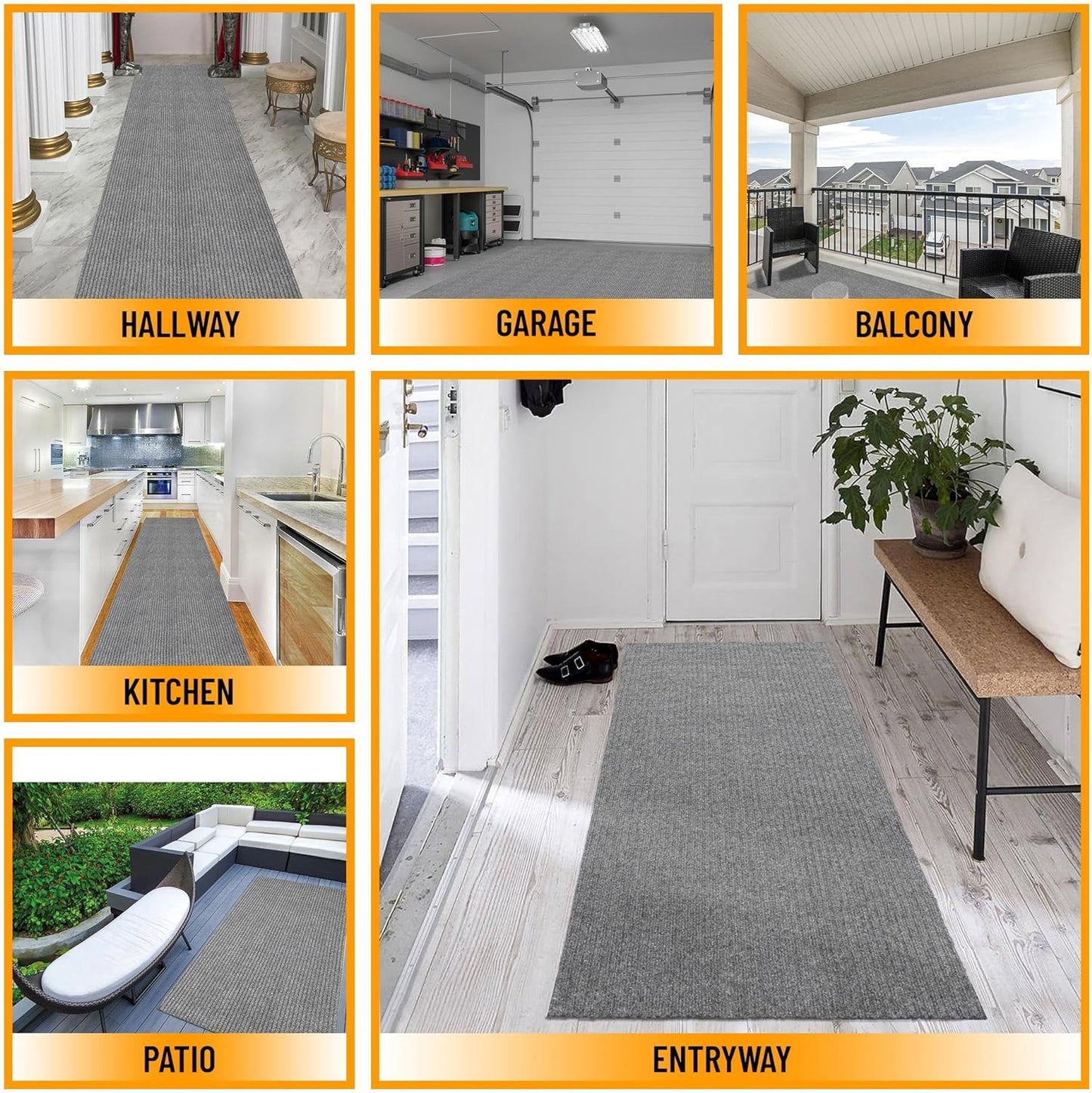 Ottomanson 2'7" x 6' Hallway Runner with Scraper Pile Extra Durable Non-Slip Rug Mat for Indoor & Outdoor Use - Ideal for Kitchen, Entryway, Patio & Garage - High-Traffic Carpet, Gray