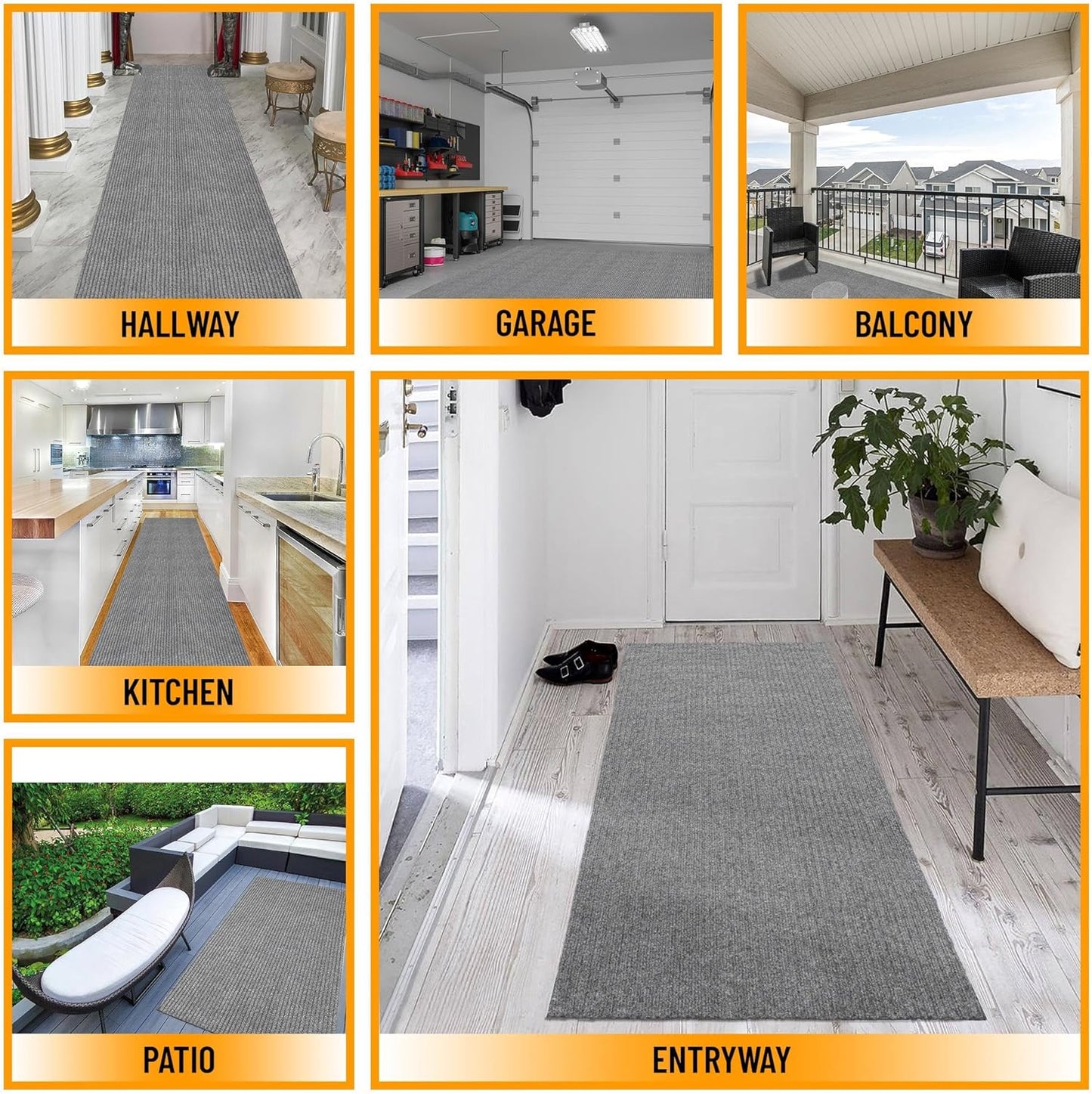 Ottomanson Mud Mat 2'7" x 4' Entryway Rug - Non-Slip Scraper Doormat for Muddy Paws, Dirt Trapping Indoor/Outdoor Mat for High-Traffic Areas, Kitchen, Garage, Patio, Gray