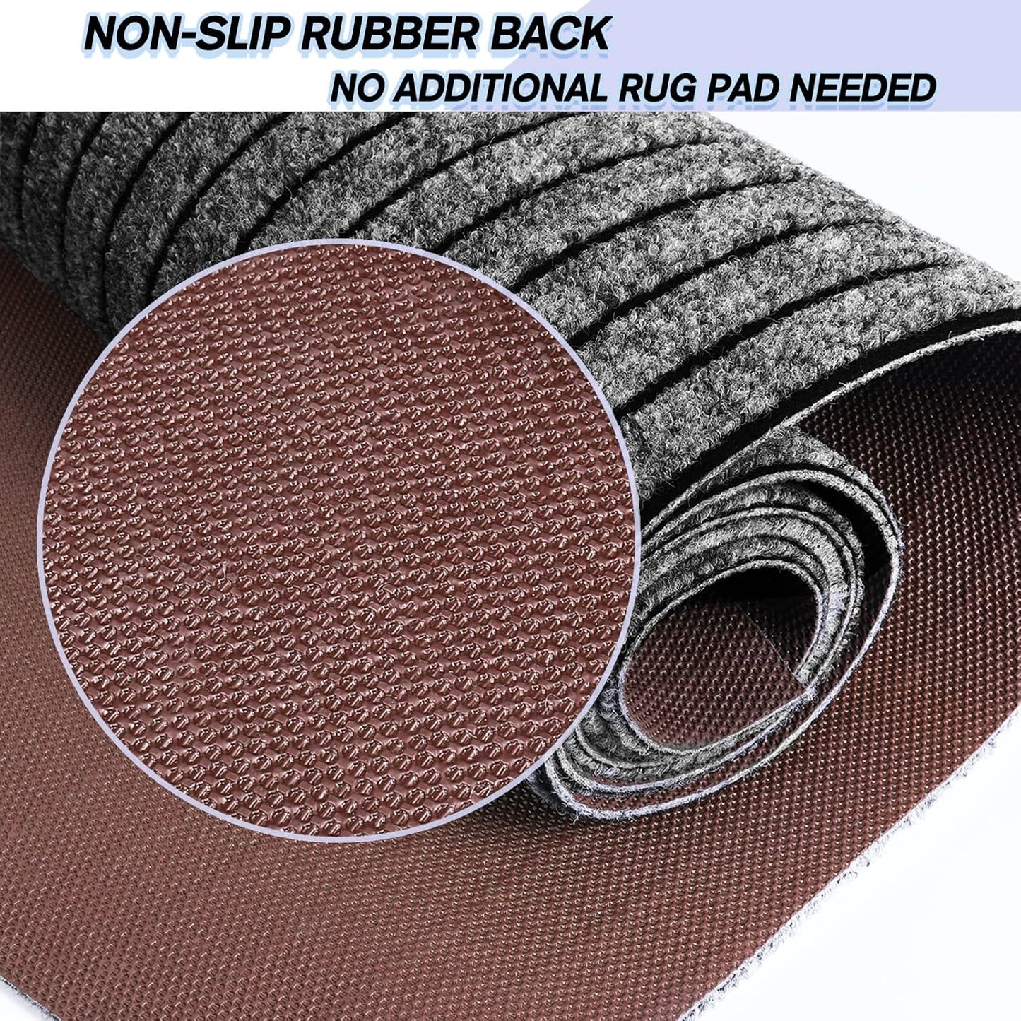 Custom Size Backed Non-Slip Area Rugs Runner, Easy Clean, Waterproof Runner Rugs for Hallway Entryway, Kitchen, Laundry, 3FT x 25FT, Gray Stripe