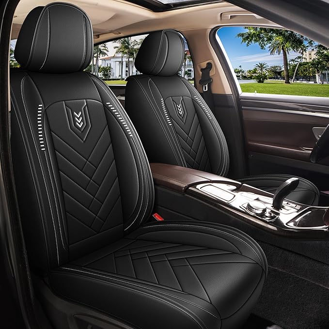 AOMSAZTO Seat Covers for Chevrolet Chevy Malibu 2009-2026 Full Set - Waterproof Faux Leather Car Seat Protector Scratch Resistent Car Seat Cushion Interior Seat Cover Automotive Accessories (Black)