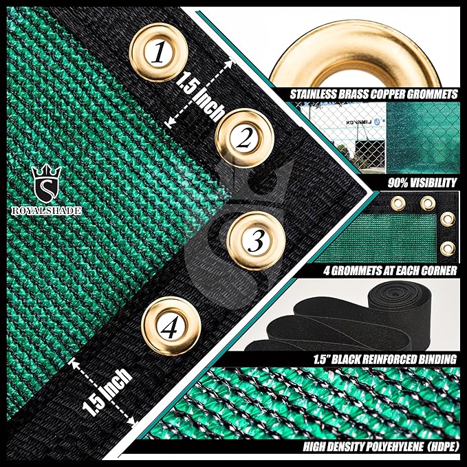 Royal Shade Custom Size 6' x 168' Green Fence Privacy Screen Windscreen Cover Netting Mesh Fabric Cloth - Cable Zip Ties Included (We Make Custom Size)